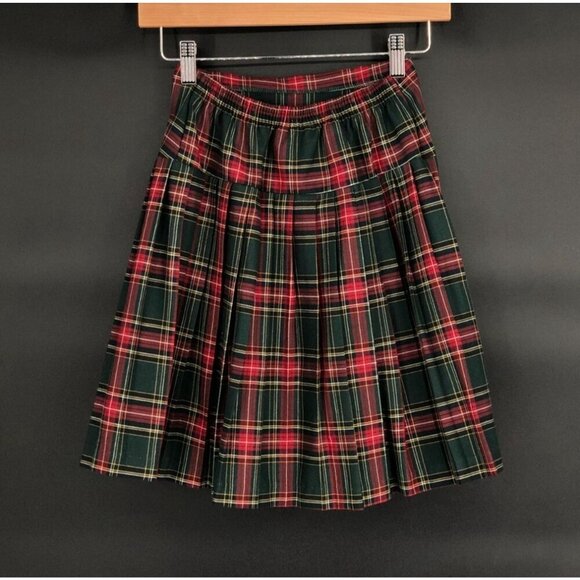Vintage Plaid Pleated Skirt Girls 10/Women's XS Red USA Dark Academia Preppy - Picture 2 of 6